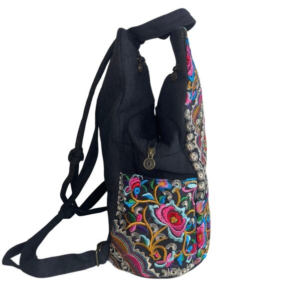 Bohemian Embroidered Birds and Flowers Cotton Canvas Lightweight Backpack - Picture 2 of 9